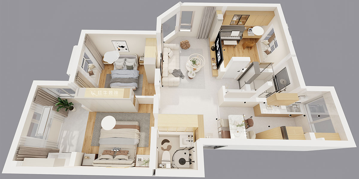 顾娟｜春天家园11-37-402-90㎡-现代简约风格｜3室2厅2卫｜旧房装修｜定制家｜全包12万｜00_05鸟瞰图